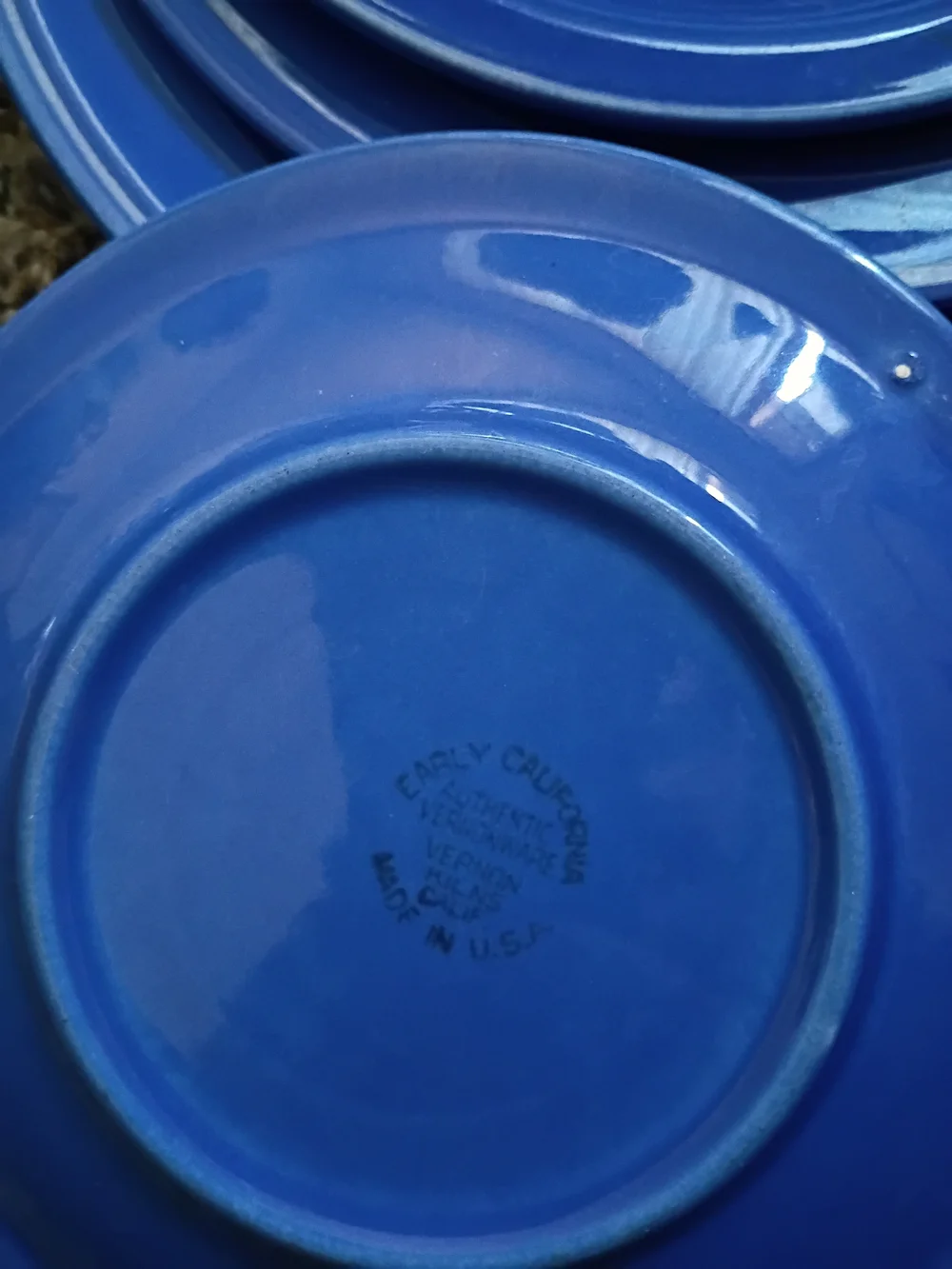 Vintage Early California Vernonware Blue Ceramic Tea Cup and Plate Set